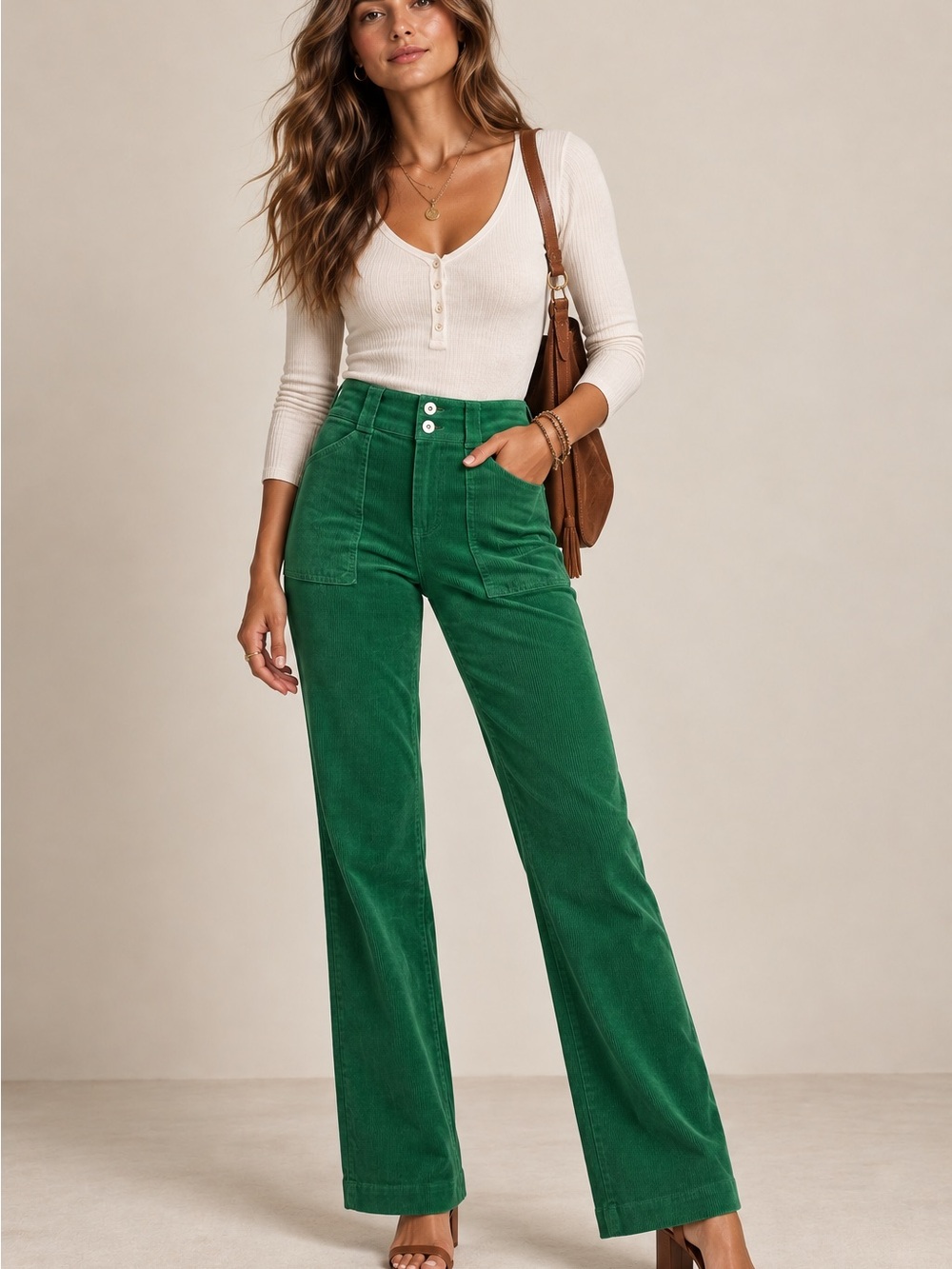 Flamingals High-Waist Straight-Leg Corduroy Pants